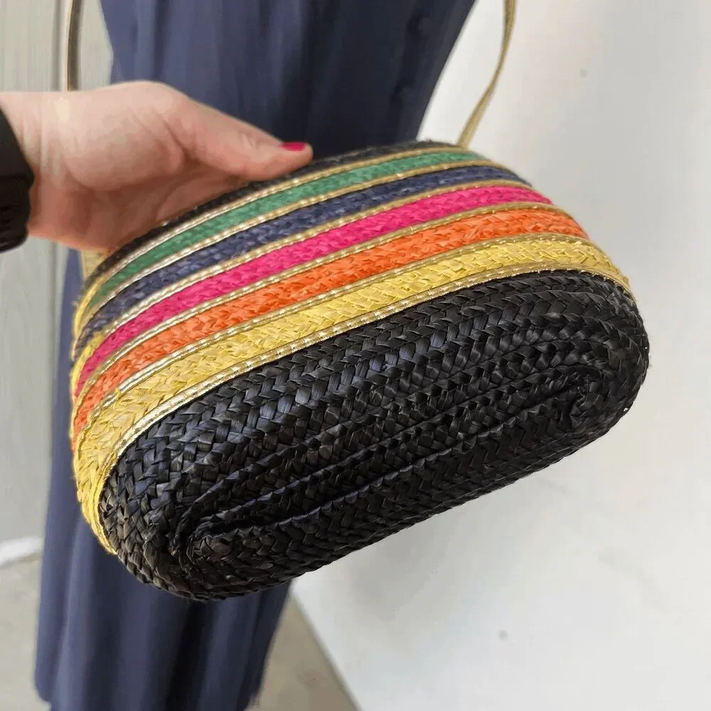 Colorful Striped Woven Crossbody Bag - Multicolor